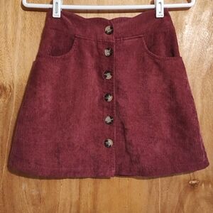 Amy Byer Girls Corduroy Button Front Skirt Rose Scalloped Waist Pockets M(10-12)